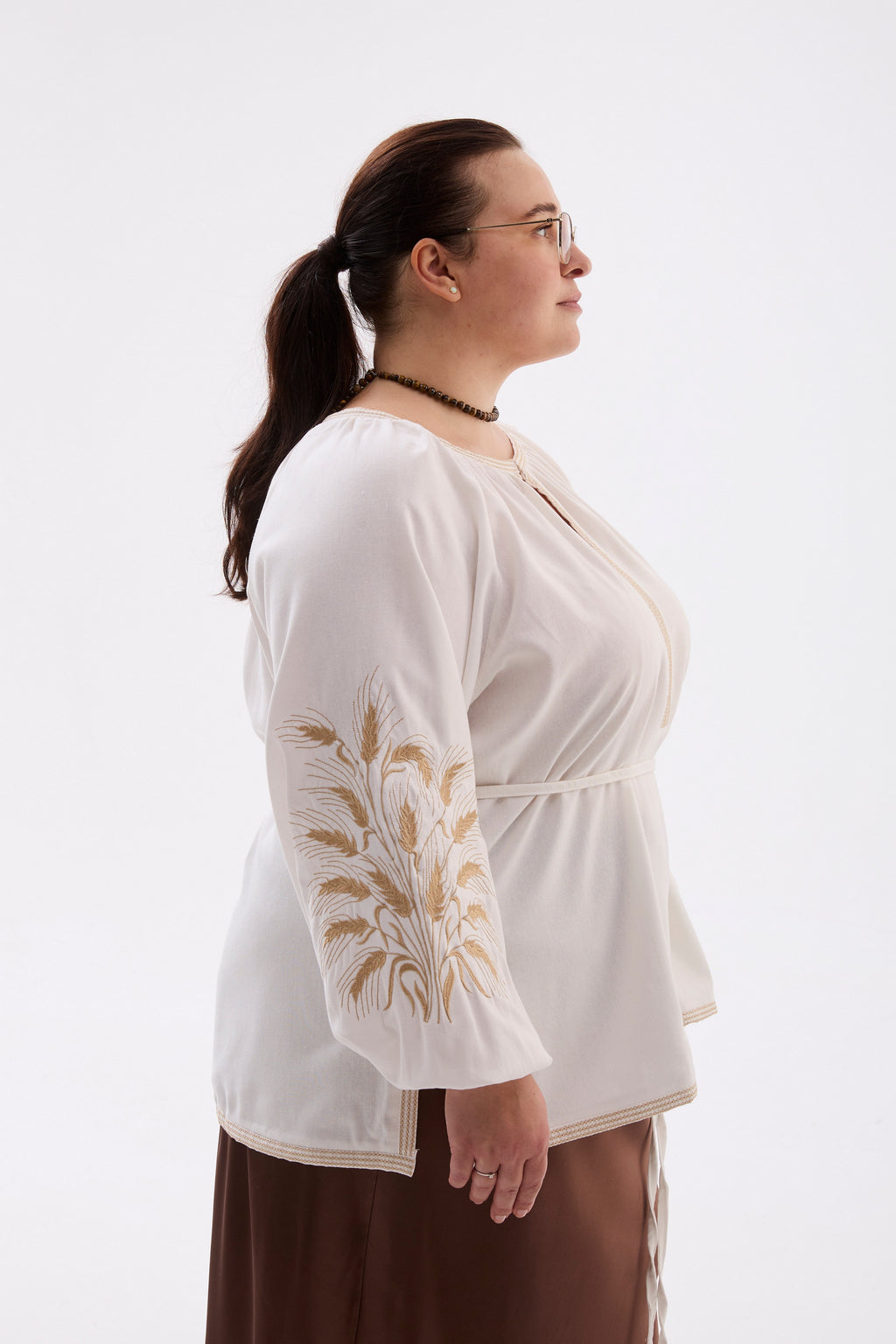 Nezlamna Plus Size Linen-Cotton Vyshyvanka Blouse - Milk & Gold