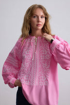 Women's Floral Embroidered Vyshyvanka Blouse - Tie Neck - product photo 1