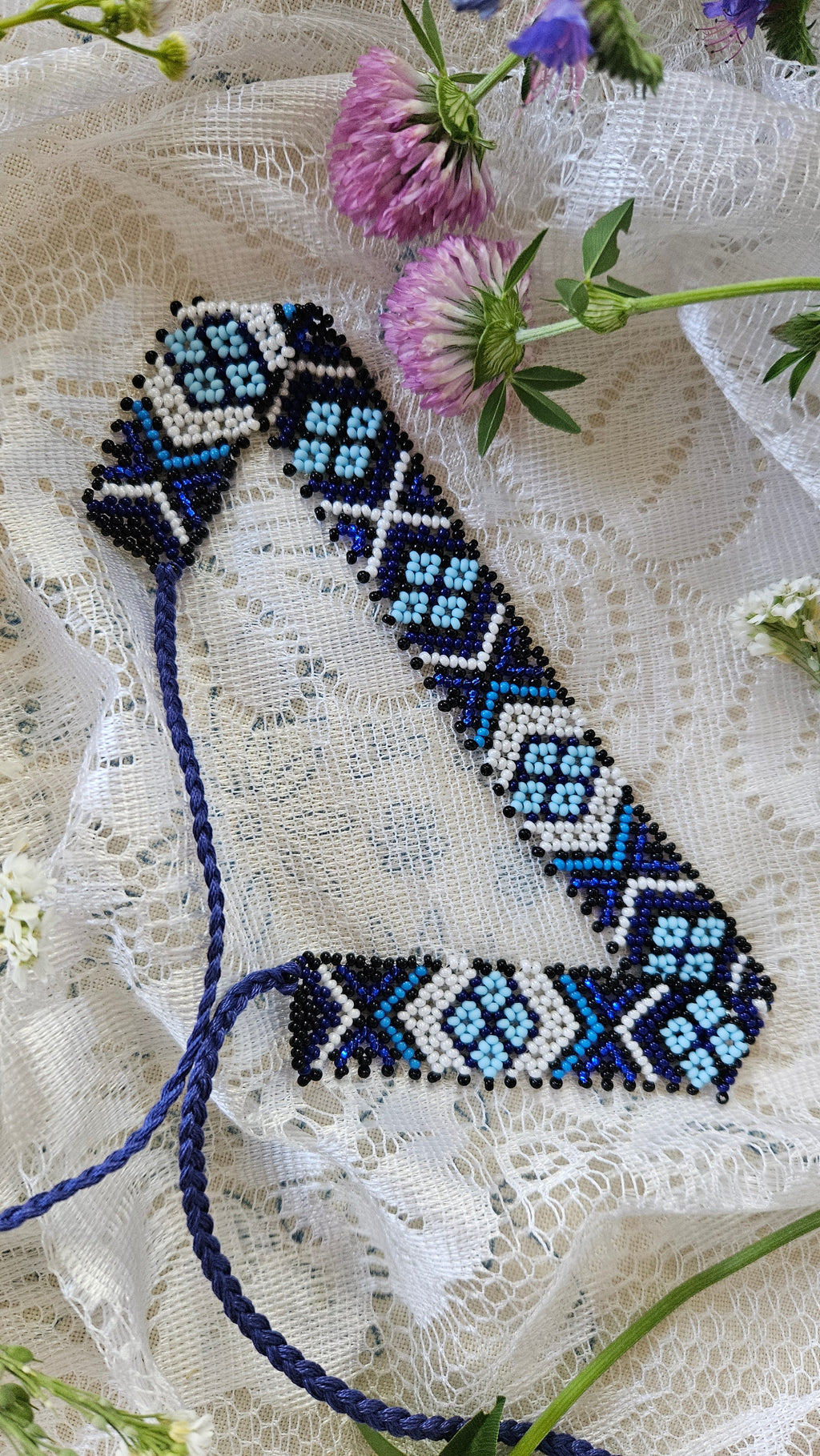 Lesya Ukrainka–Inspired Blue Sylianka – Beaded Ukrainian Choker in Blue, white and black – alternate view 1