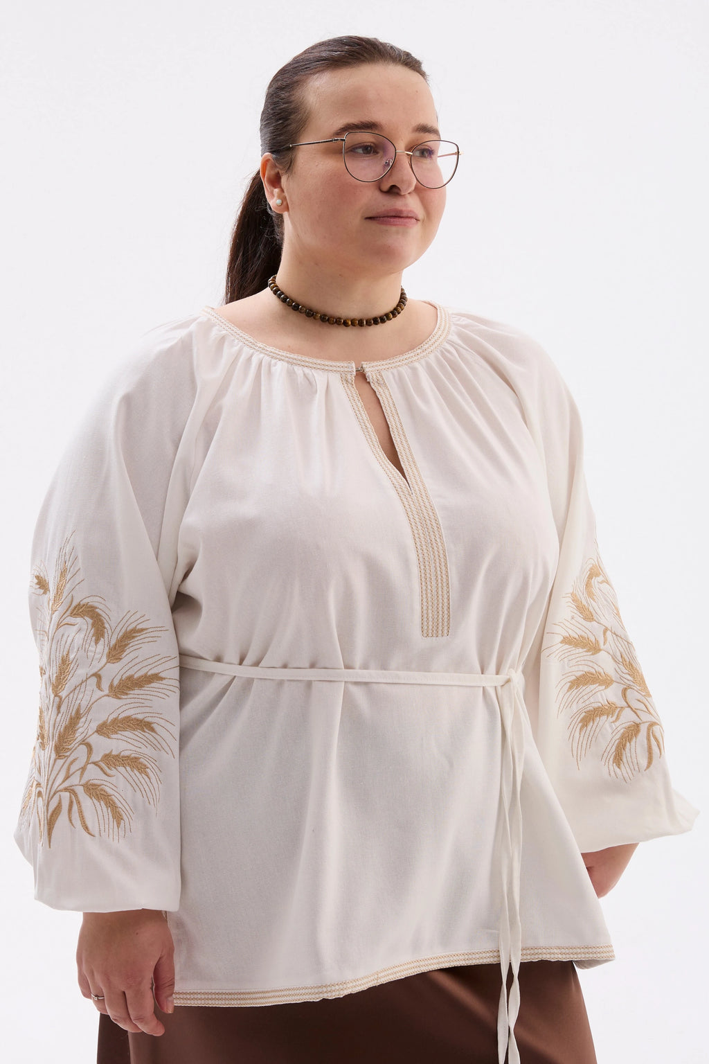 Nezlamna Plus Size Linen-Cotton Vyshyvanka Blouse - Milk & Gold