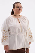 Nezlamna Plus Size Linen-Cotton Vyshyvanka Blouse - Milk & Gold