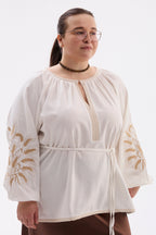 Nezlamna Plus Size Linen-Cotton Vyshyvanka Blouse - Milk & Gold
