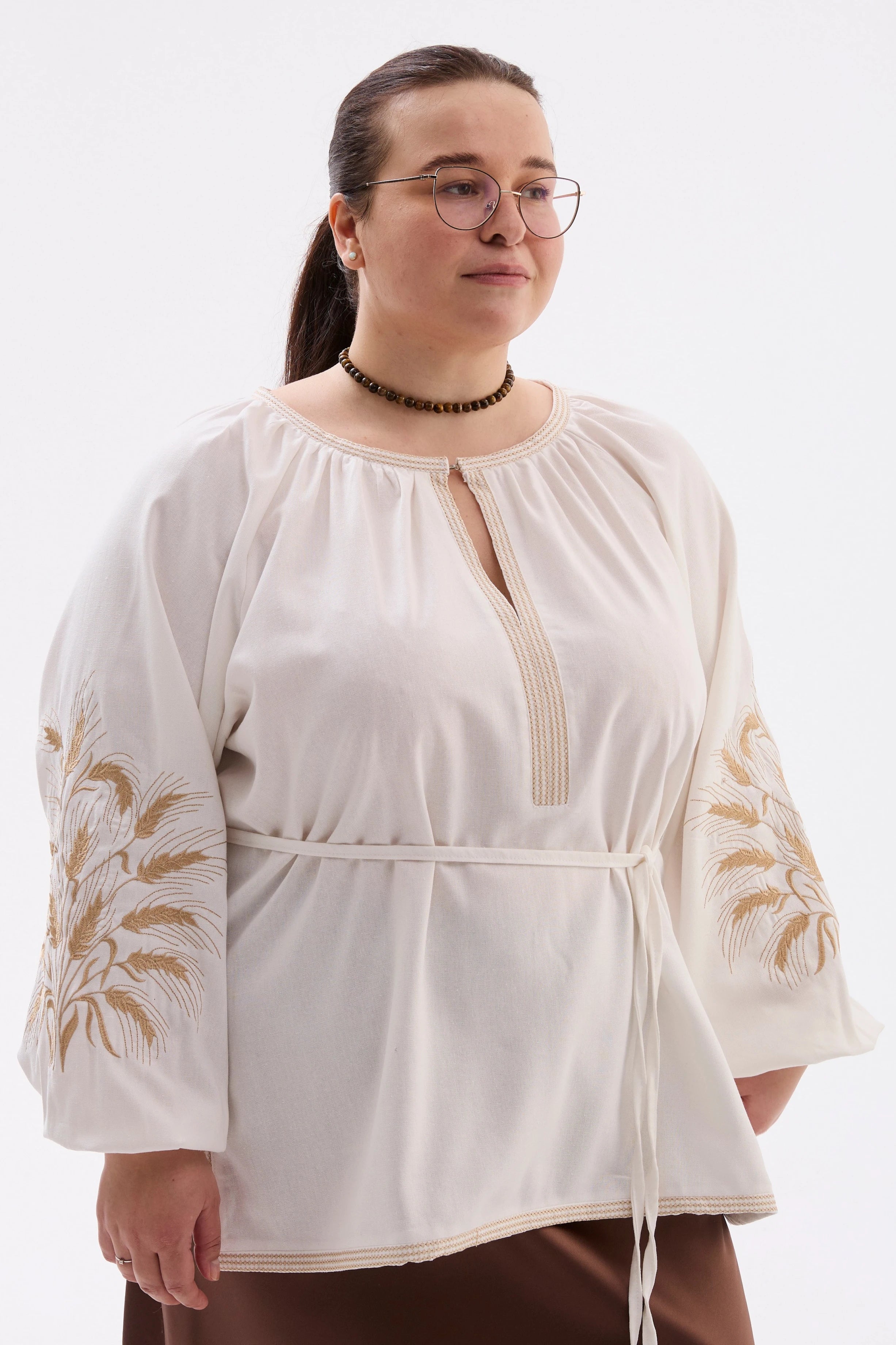Nezlamna Plus Size Linen-Cotton Vyshyvanka Blouse - Milk & Gold