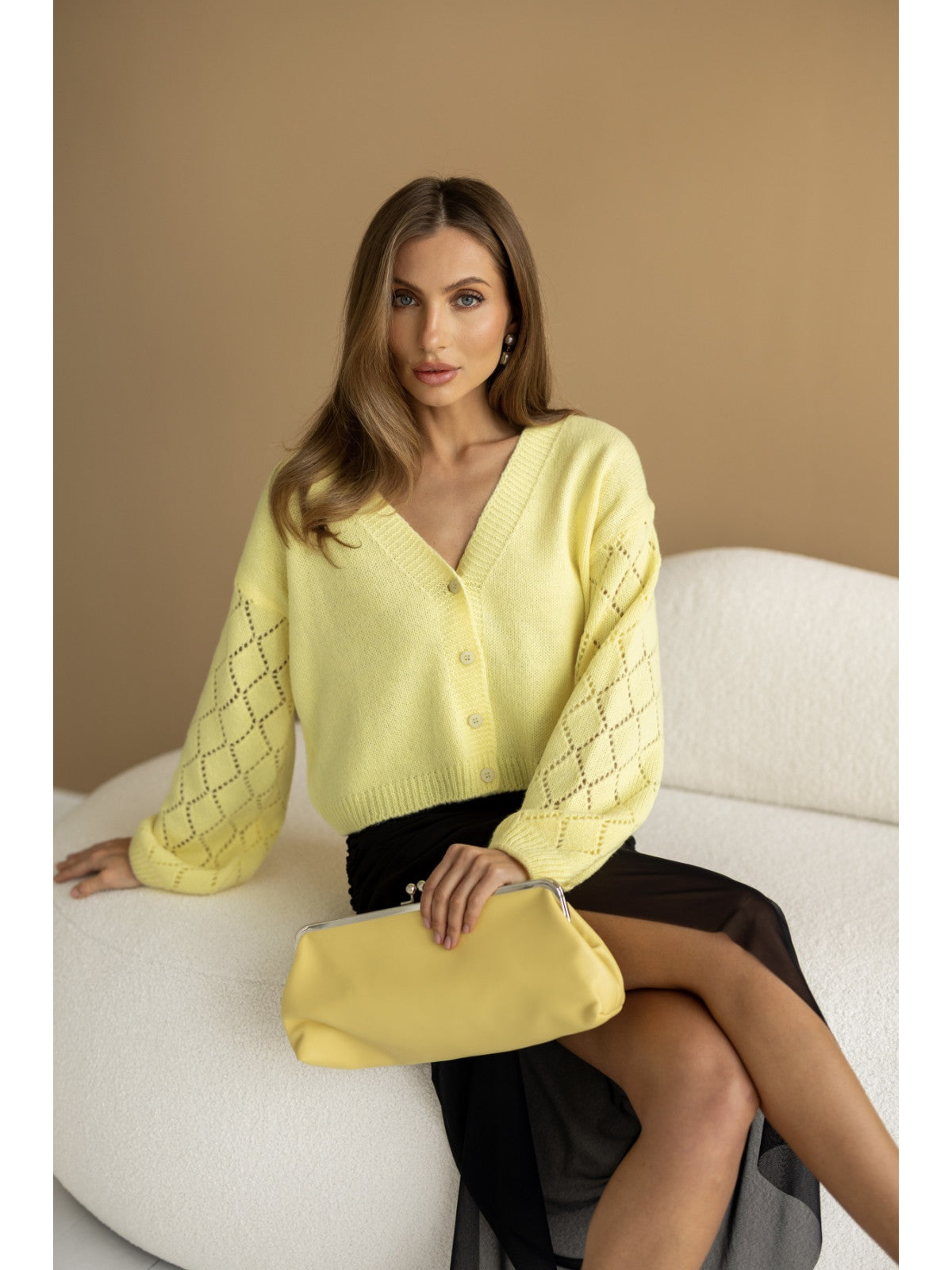 Women's Wool-Blend Cropped Cardigan in yellow, main view