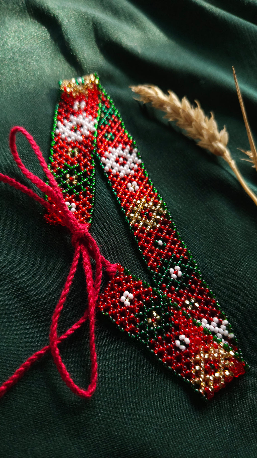 Krasa Red Floral Sylianka – Ukrainian Beaded Choker in Red, green and white – alternate view 1