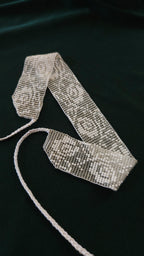 Poltava Merezhka Beaded Gerdan Choker – Ukrainian Necklace in Taupe and white – alternate view 1