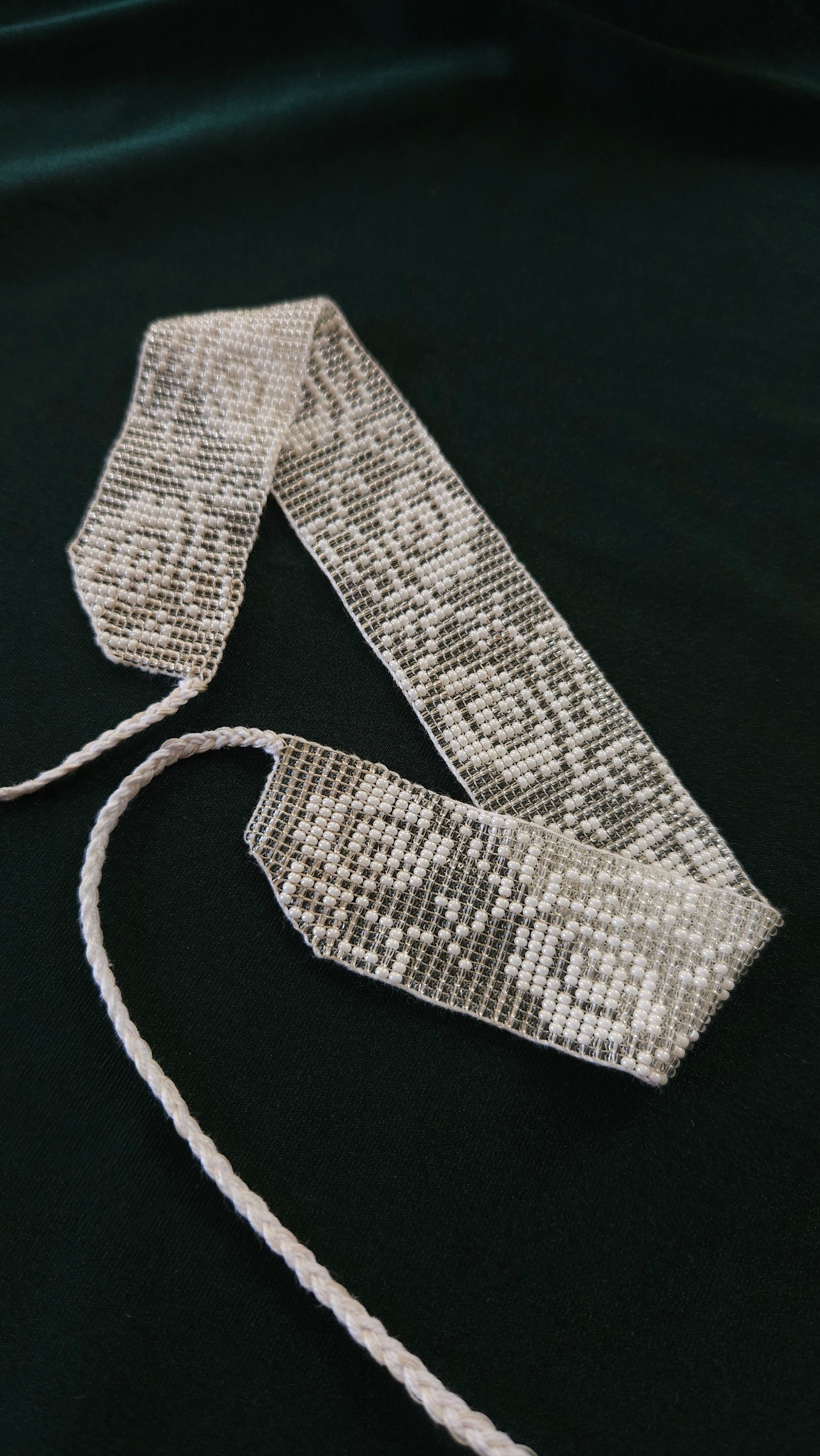 Poltava Merezhka Beaded Gerdan Choker – Ukrainian Necklace in Taupe and white – alternate view 1