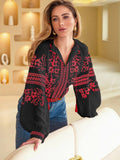 Women's Floral Embroidered Vyshyvanka Blouse - Tie Neck - product photo 3