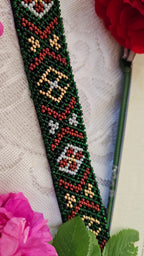 Western Podillia Beaded Ribbon Gerdan – Necklace, Headband or Belt in Black multicolor – beadwork detail 2