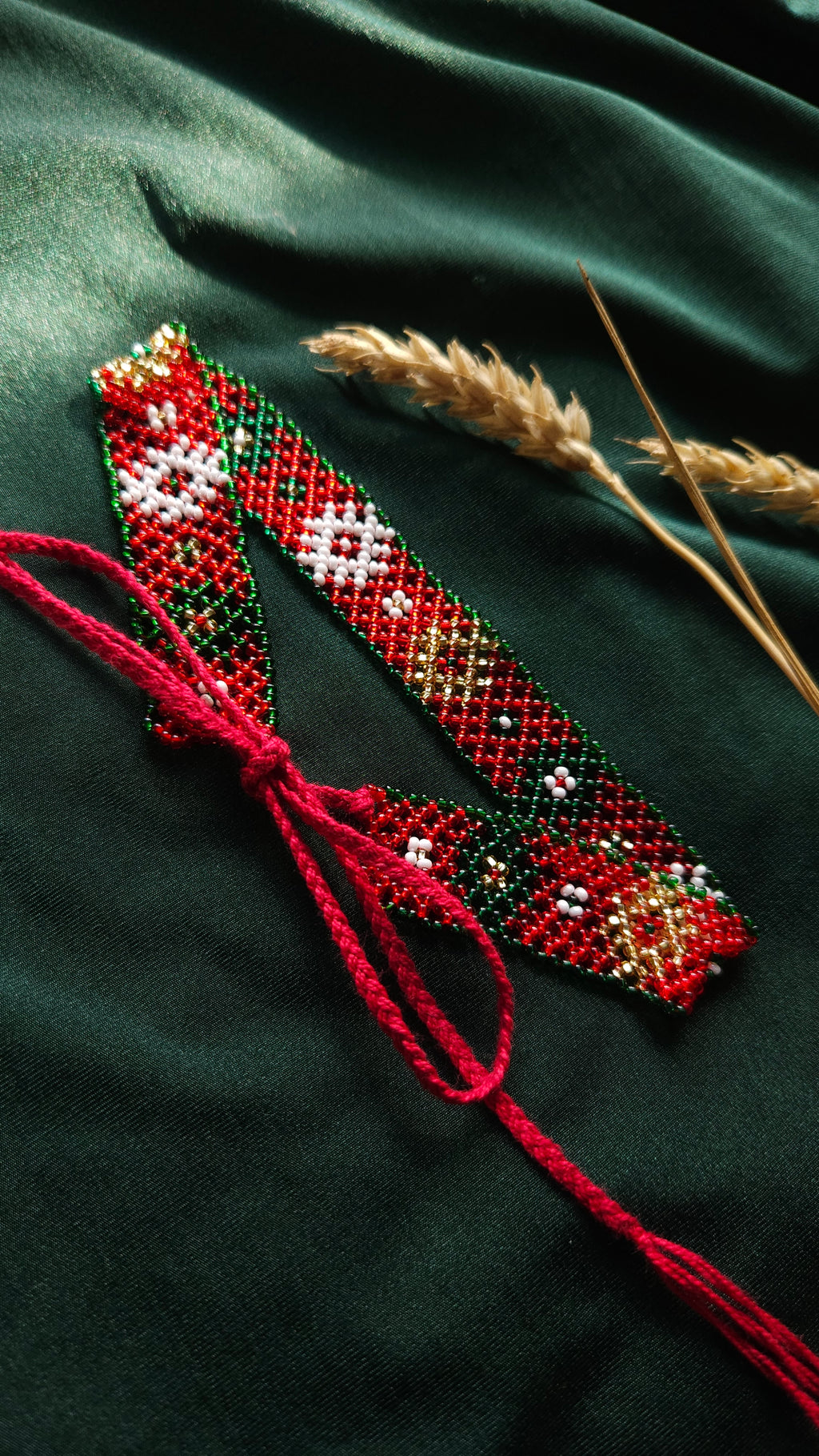 Krasa Red Floral Sylianka – Ukrainian Beaded Choker in Red, green and white – alternate view 2