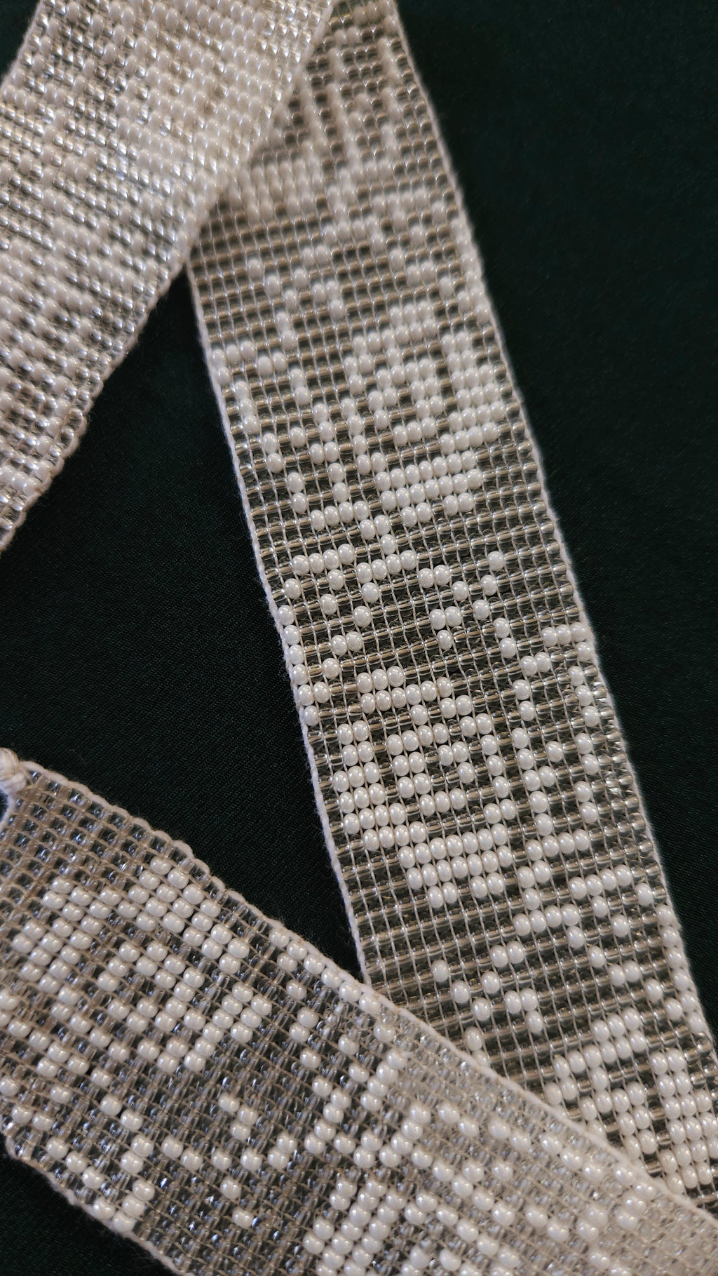 Poltava Merezhka Beaded Gerdan Choker – Ukrainian Necklace in Taupe and white – alternate view 2