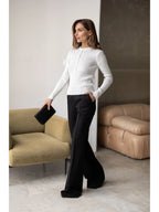 Textured Cotton Button-Placket Long-Sleeve Top in Milk, main view