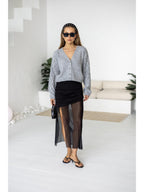 Women's Wool-Blend Cropped Cardigan in gray, alternate view