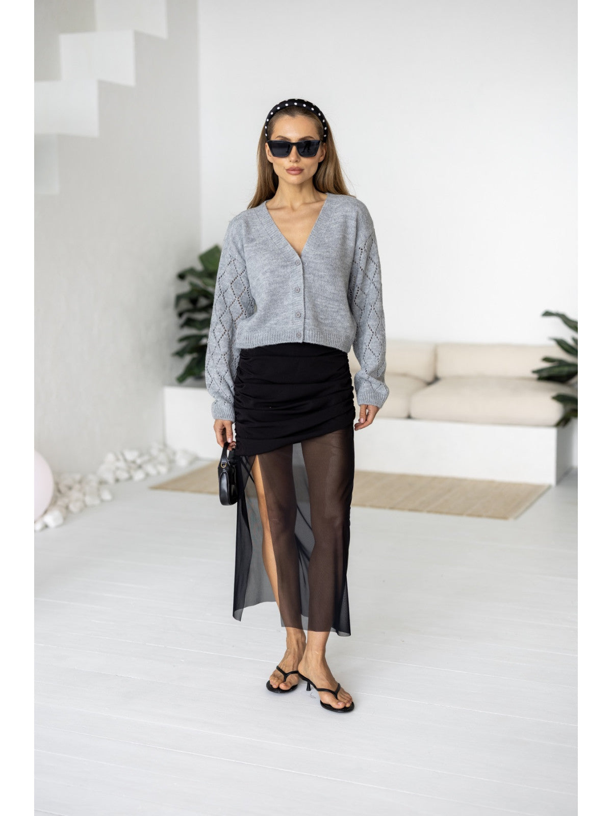 Women's Wool-Blend Cropped Cardigan in gray, alternate view