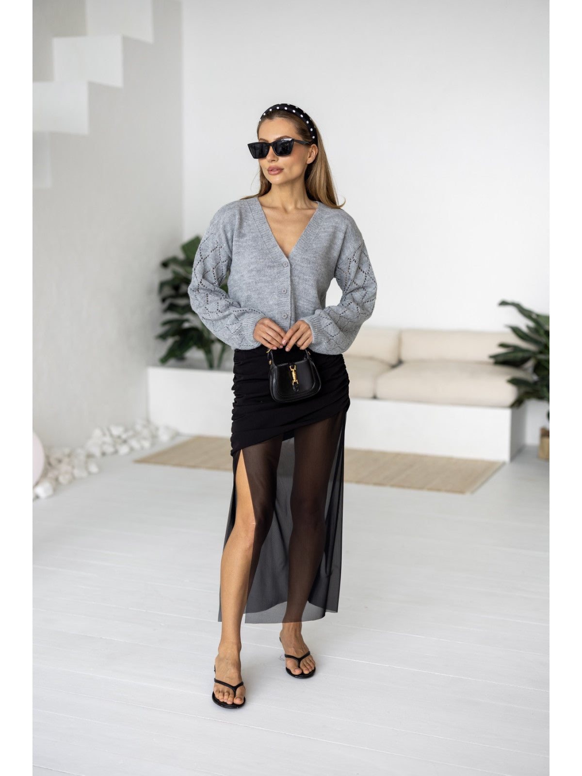 Women's Wool-Blend Cropped Cardigan in gray, alternate view