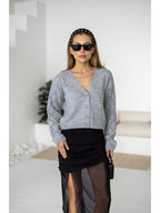 Women's Wool-Blend Cropped Cardigan in gray, alternate view