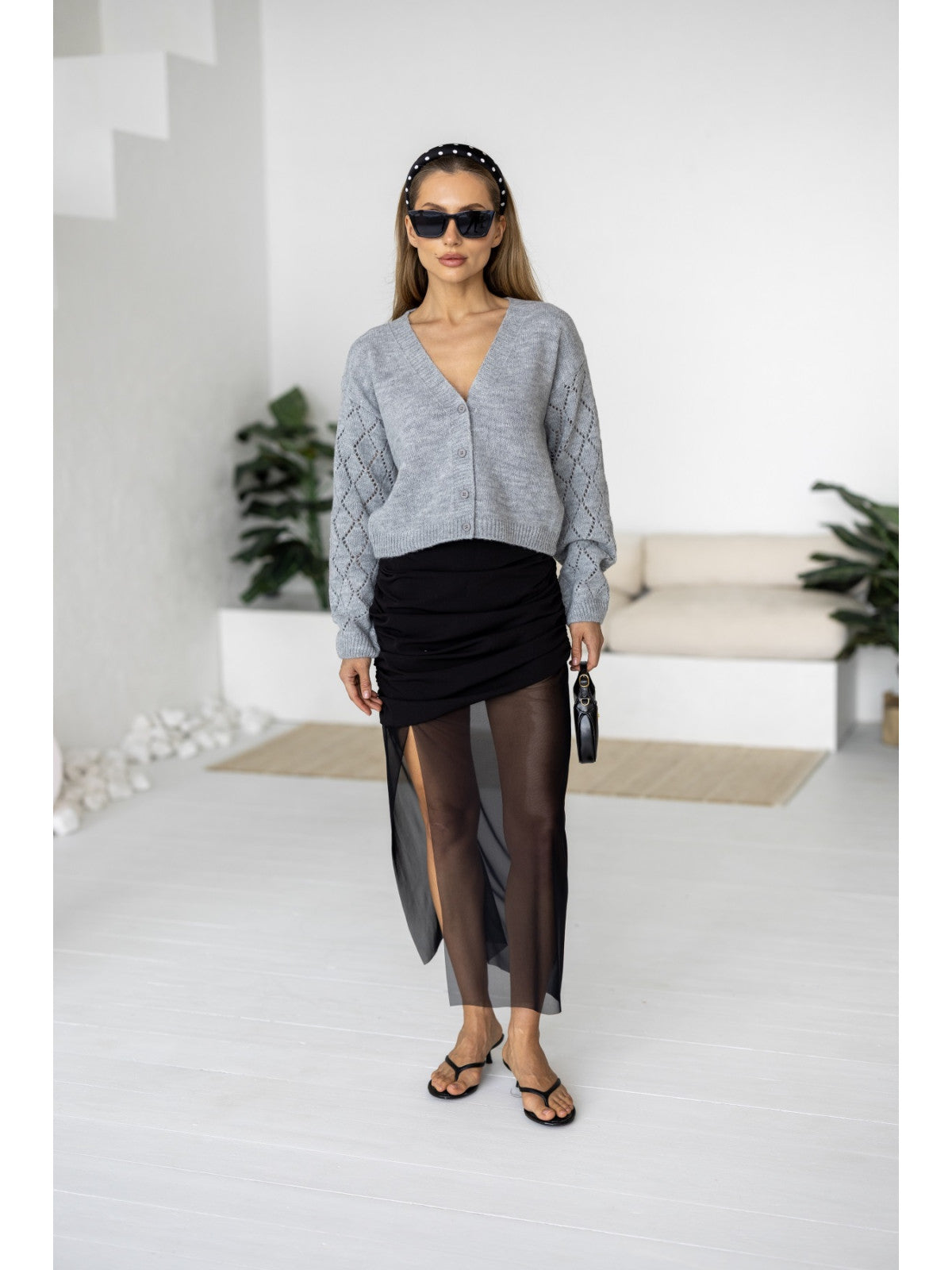 Women's Wool-Blend Cropped Cardigan in gray, alternate view