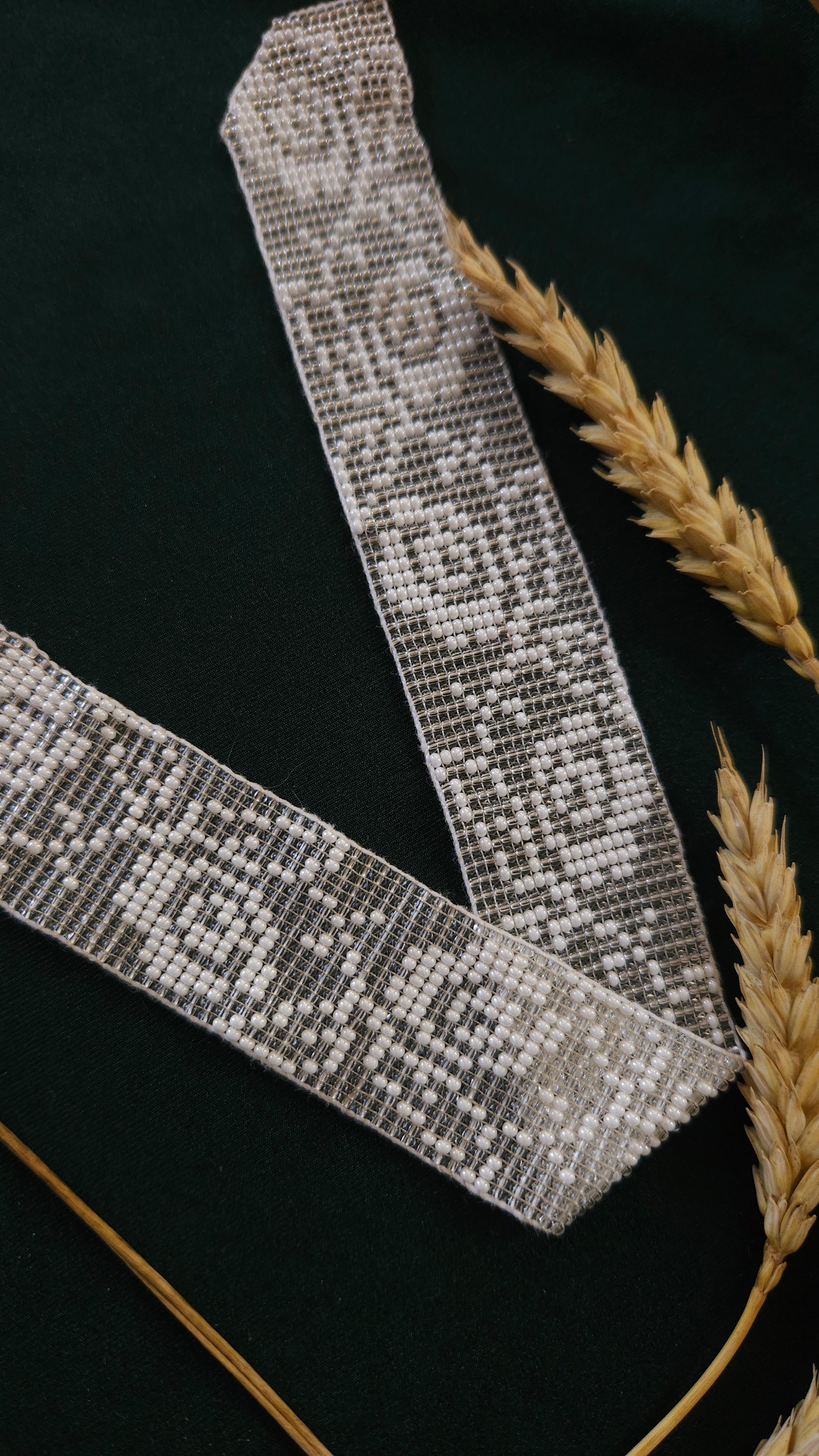 Poltava Merezhka Beaded Gerdan Choker – Ukrainian Necklace in Taupe and white – alternate view 3