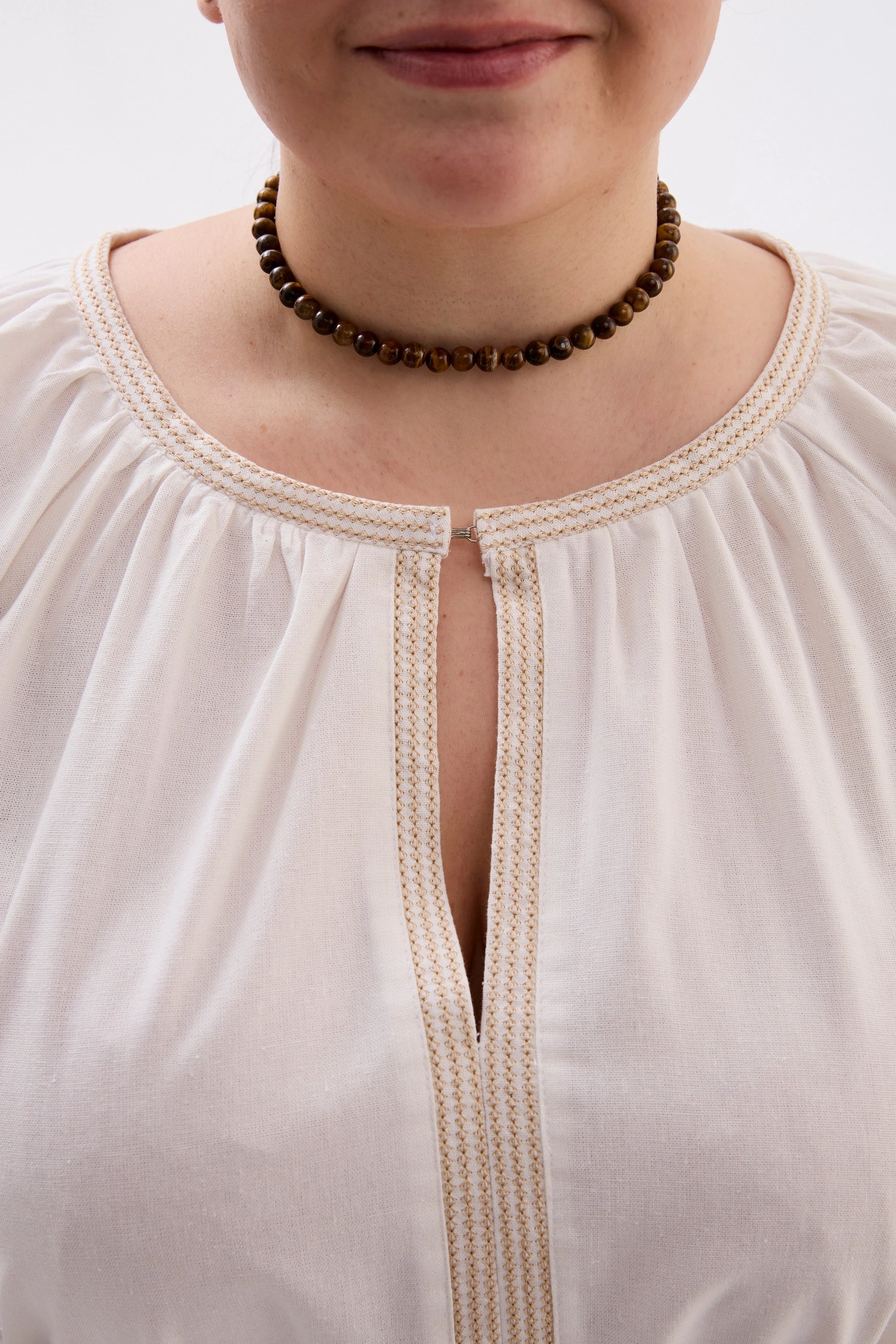 Nezlamna Plus Size Linen-Cotton Vyshyvanka Blouse - Milk & Gold