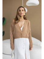 Women's Wool-Blend Cropped Cardigan in camel, main view
