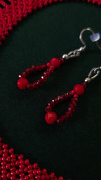 Red Czech Glass Bead Collar Necklace and Earrings Set in Red – styling view 4
