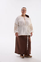 Nezlamna Plus Size Linen-Cotton Vyshyvanka Blouse - Milk & Gold
