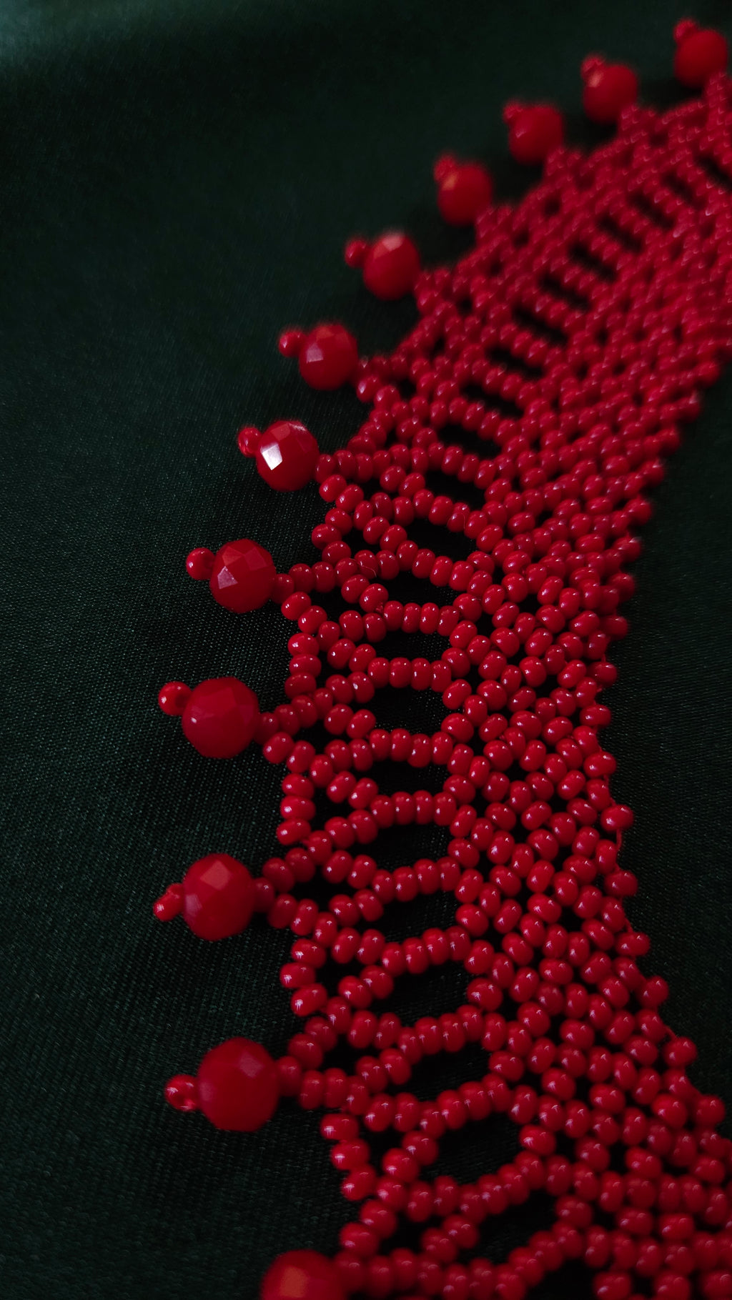 Red Czech Glass Bead Collar Necklace and Earrings Set in Red – styling view 1