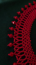 Red Czech Glass Bead Collar Necklace and Earrings Set in Red – styling view 1
