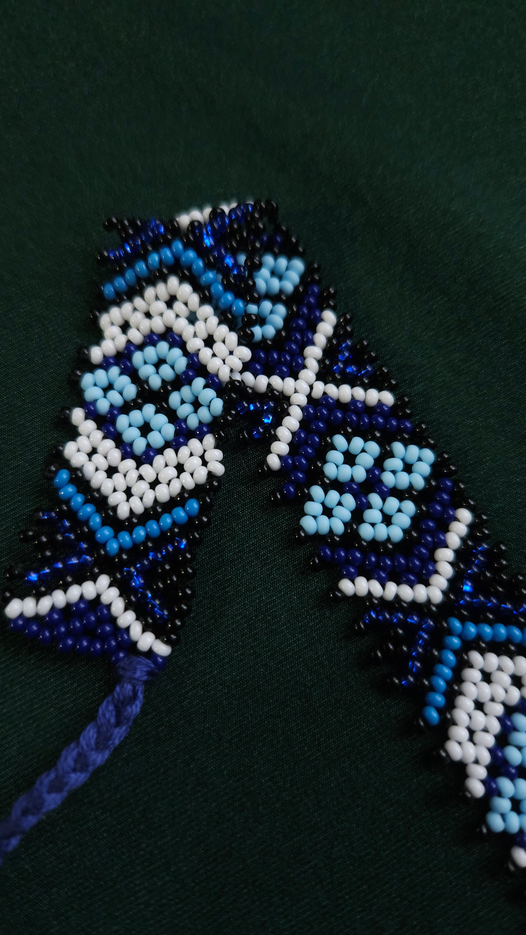 Lesya Ukrainka–Inspired Blue Sylianka – Beaded Ukrainian Choker in Blue, white and black – beadwork detail 1