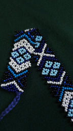 Lesya Ukrainka–Inspired Blue Sylianka – Beaded Ukrainian Choker in Blue, white and black – beadwork detail 1