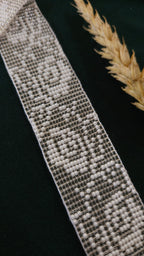 Poltava Merezhka Beaded Gerdan Choker – Ukrainian Necklace in Taupe and white – beadwork detail 1