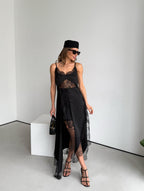 Women's Asymmetric Dress Gloria — Premium Satin & Lace