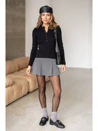 Textured Cotton Button-Placket Long-Sleeve Top in Black, alternate view