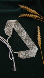 Poltava Merezhka Beaded Gerdan Choker – Ukrainian Necklace in Taupe and white – beadwork detail 3