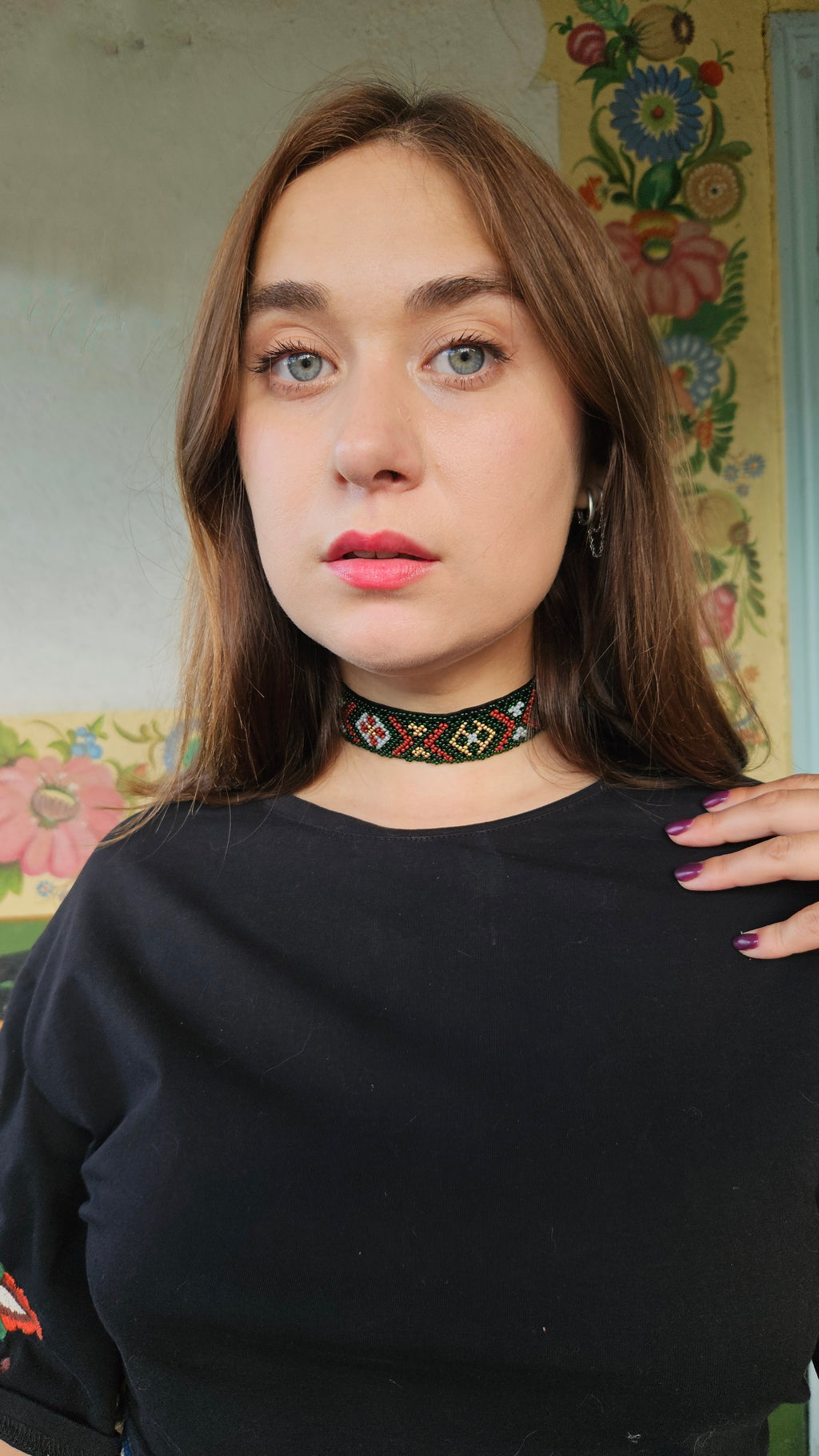 Western Podillia Beaded Ribbon Gerdan – Necklace, Headband or Belt in Black multicolor – alternate view 1