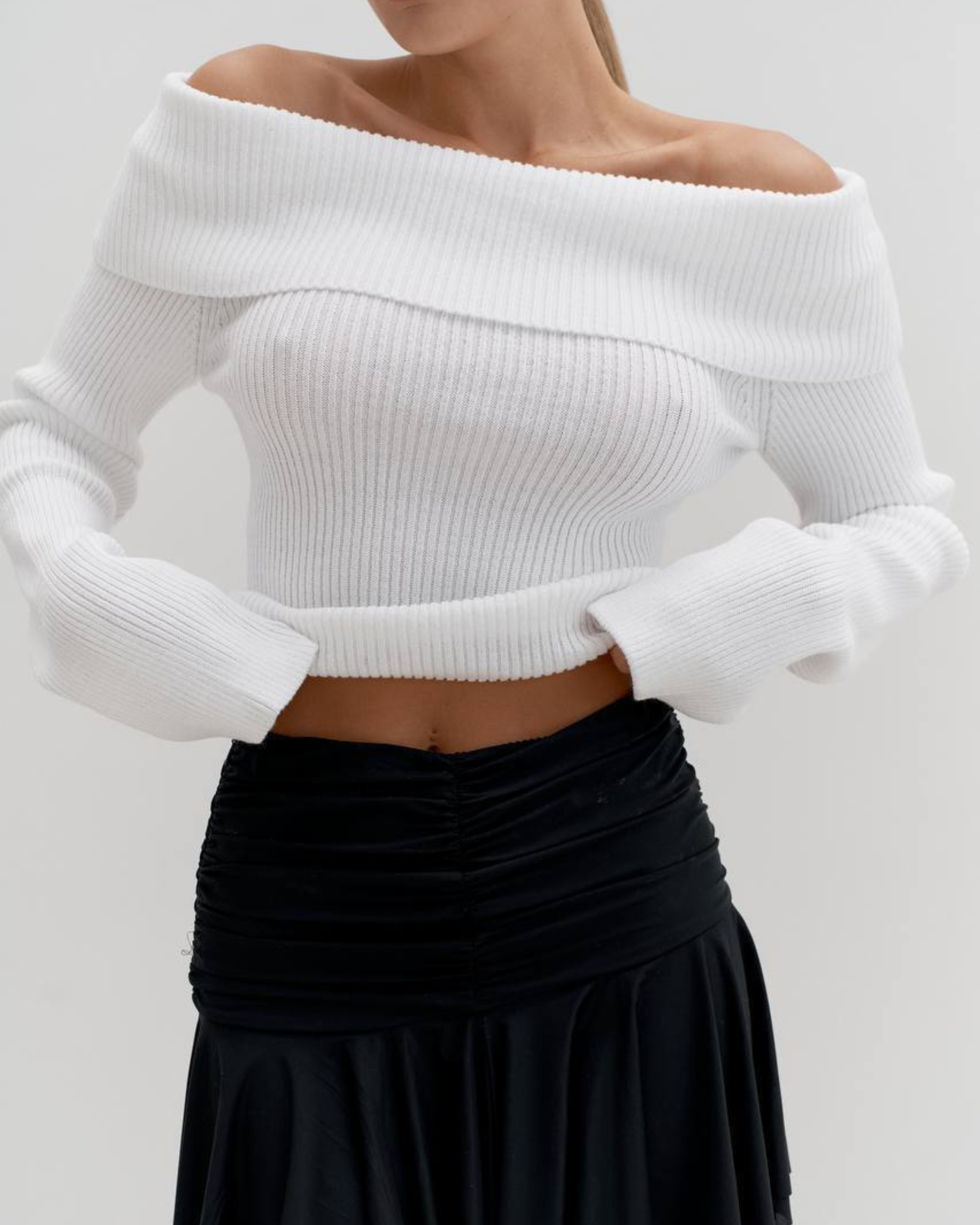 Open Shoulder Cotton Blend Top