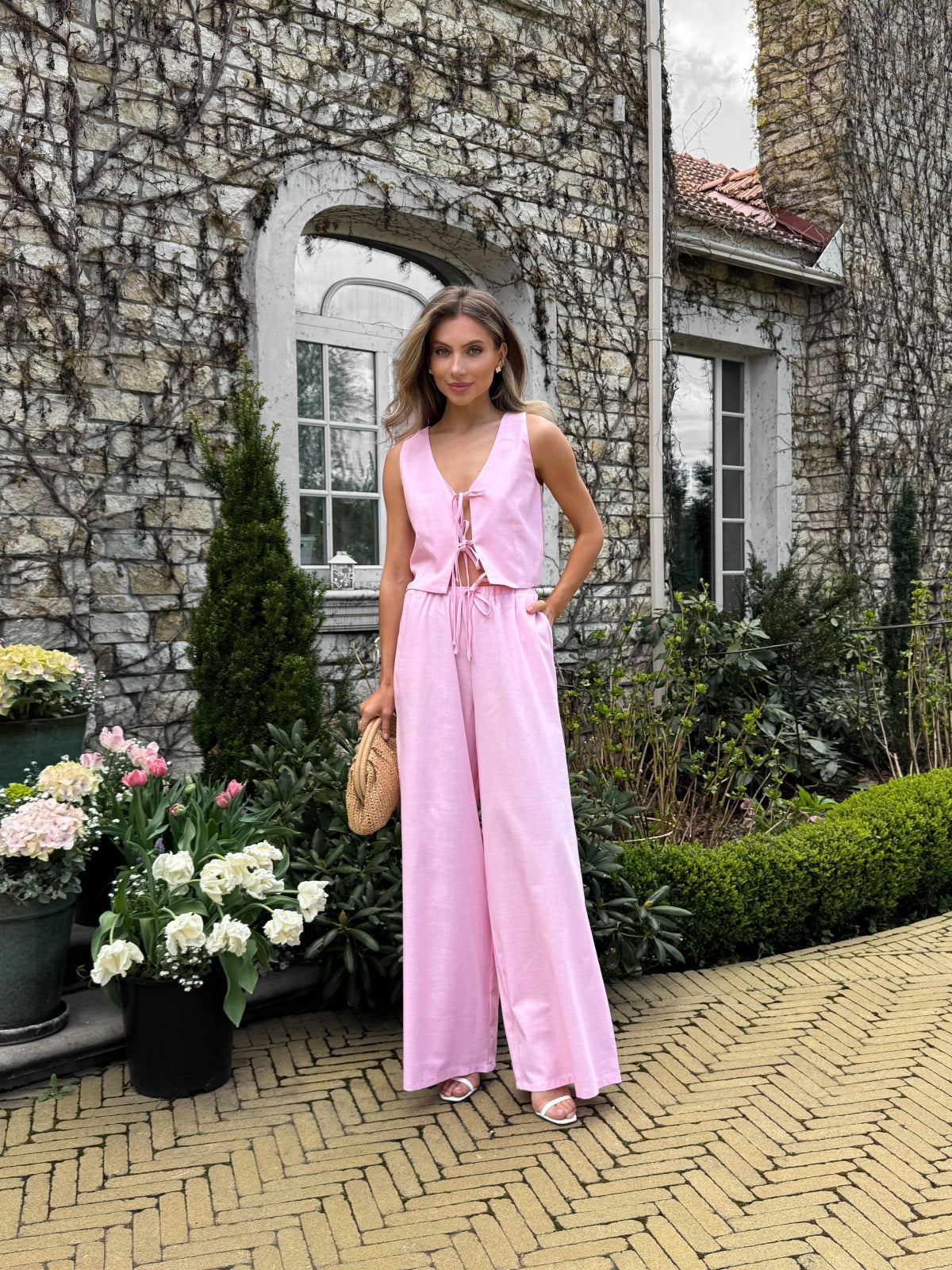 Women's Linen Two-Piece Set with Tie — Confeti