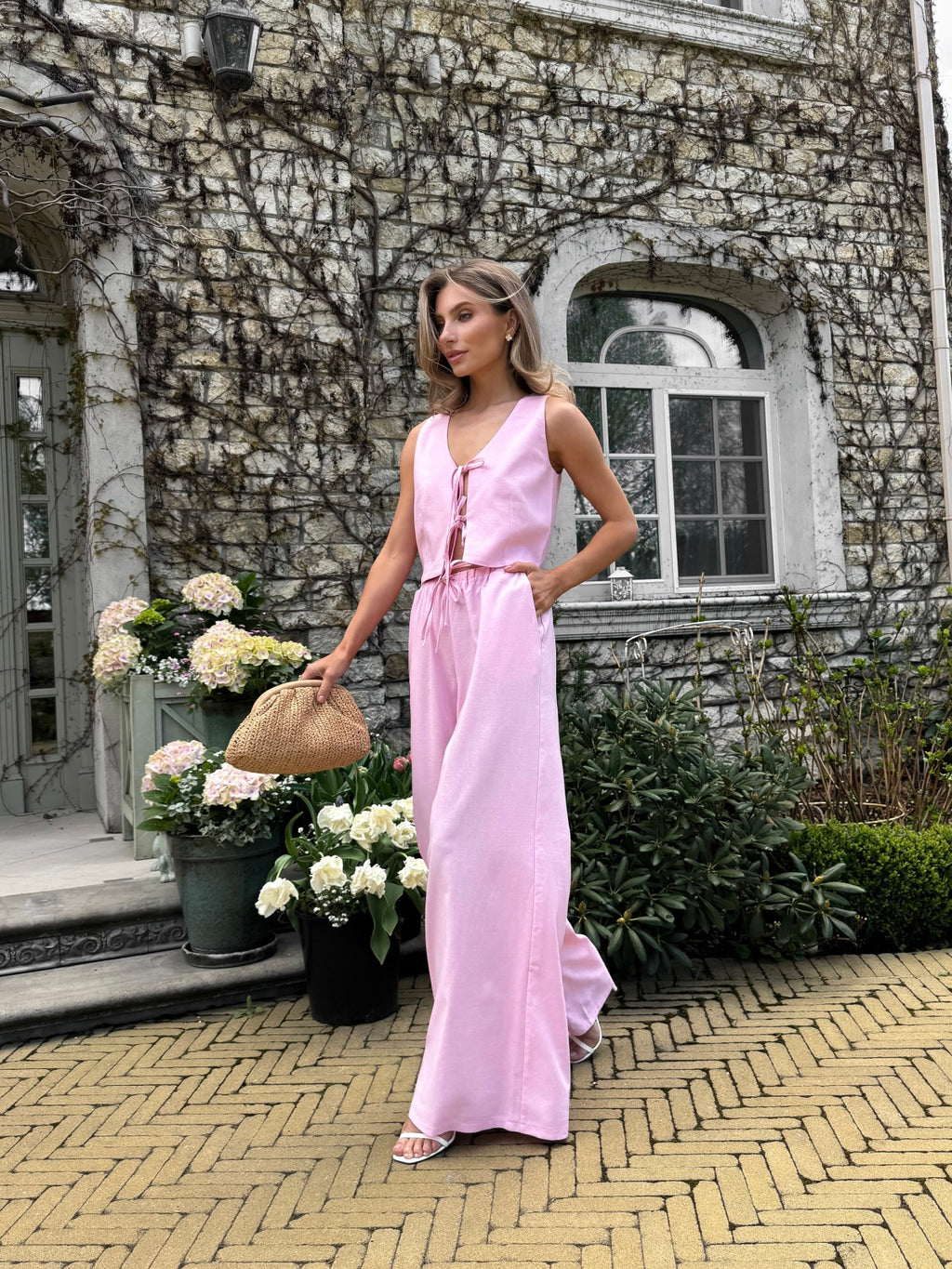 Women's Linen Two-Piece Set with Tie — Confeti