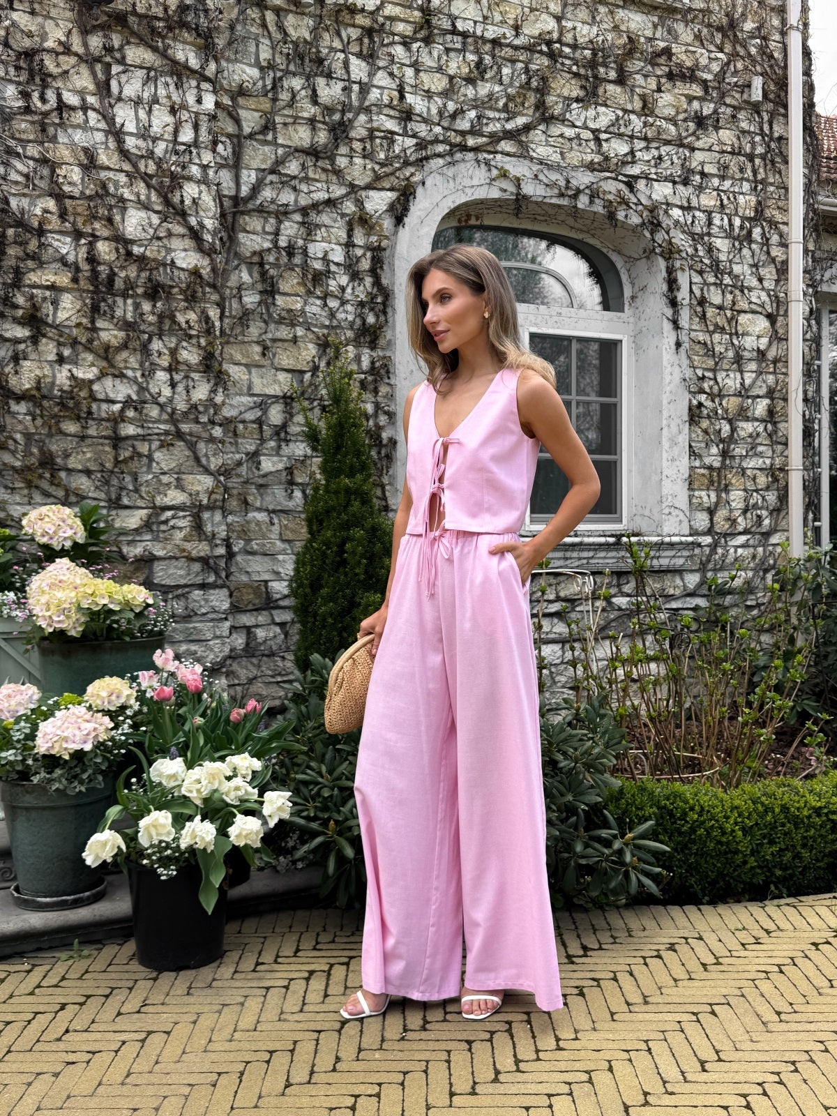 Women's Linen Two-Piece Set with Tie — Confeti