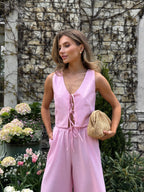 Women's Linen Two-Piece Set with Tie — Confeti