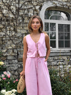 Women's Linen Two-Piece Set with Tie — Confeti