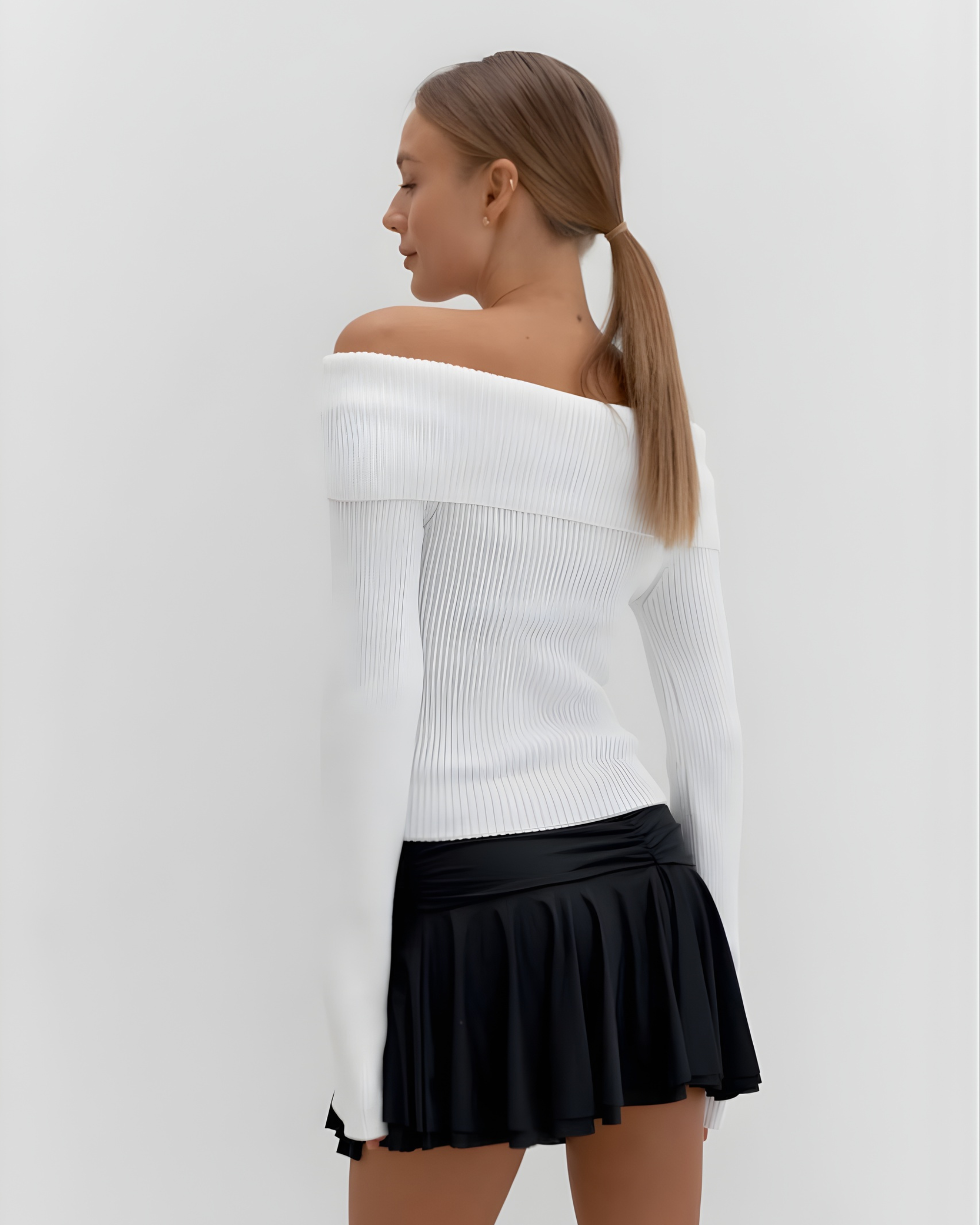 Open Shoulder Cotton Blend Top