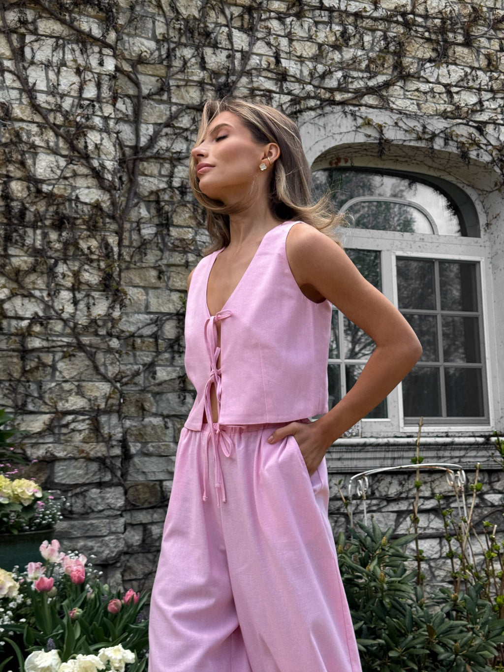 Women's Linen Two-Piece Set with Tie — Confeti