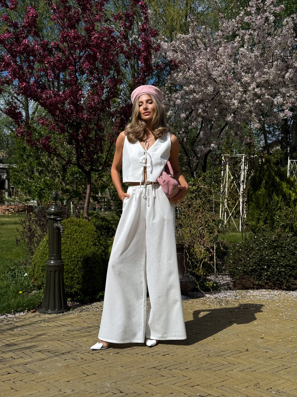 Women's Linen Two-Piece Set with Tie — Confeti