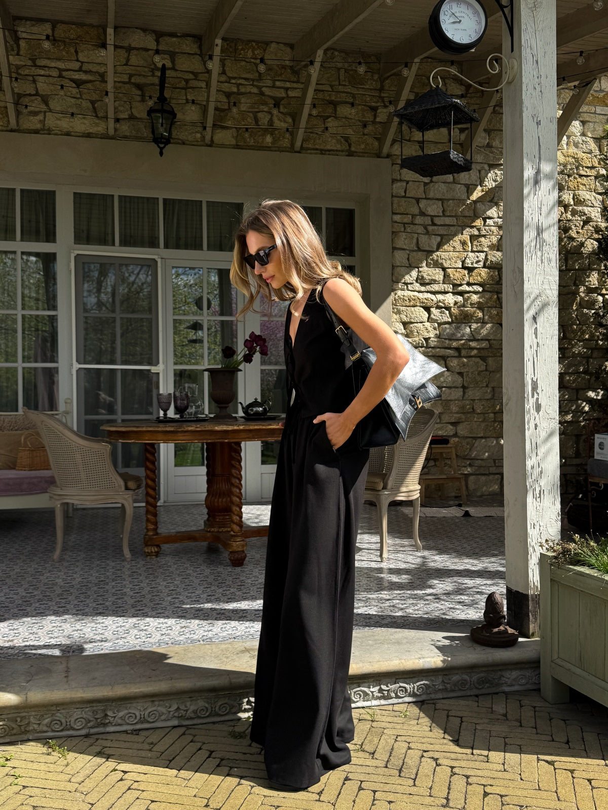 Women's Linen Two-Piece Set with Tie — Confeti
