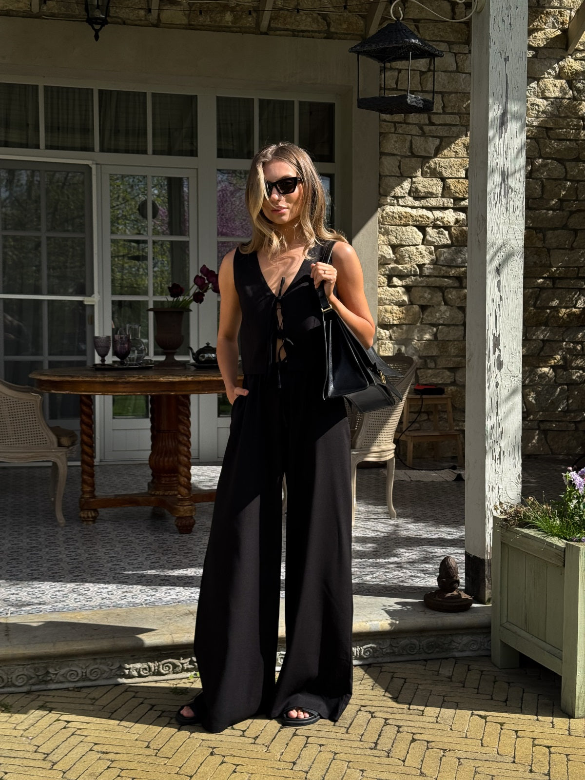 Women's Linen Two-Piece Set with Tie — Confeti