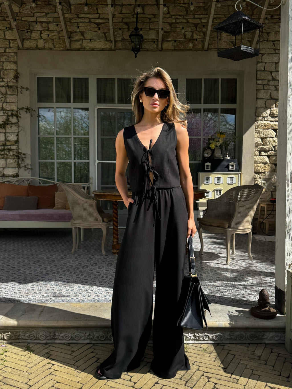 Women's Linen Two-Piece Set with Tie — Confeti