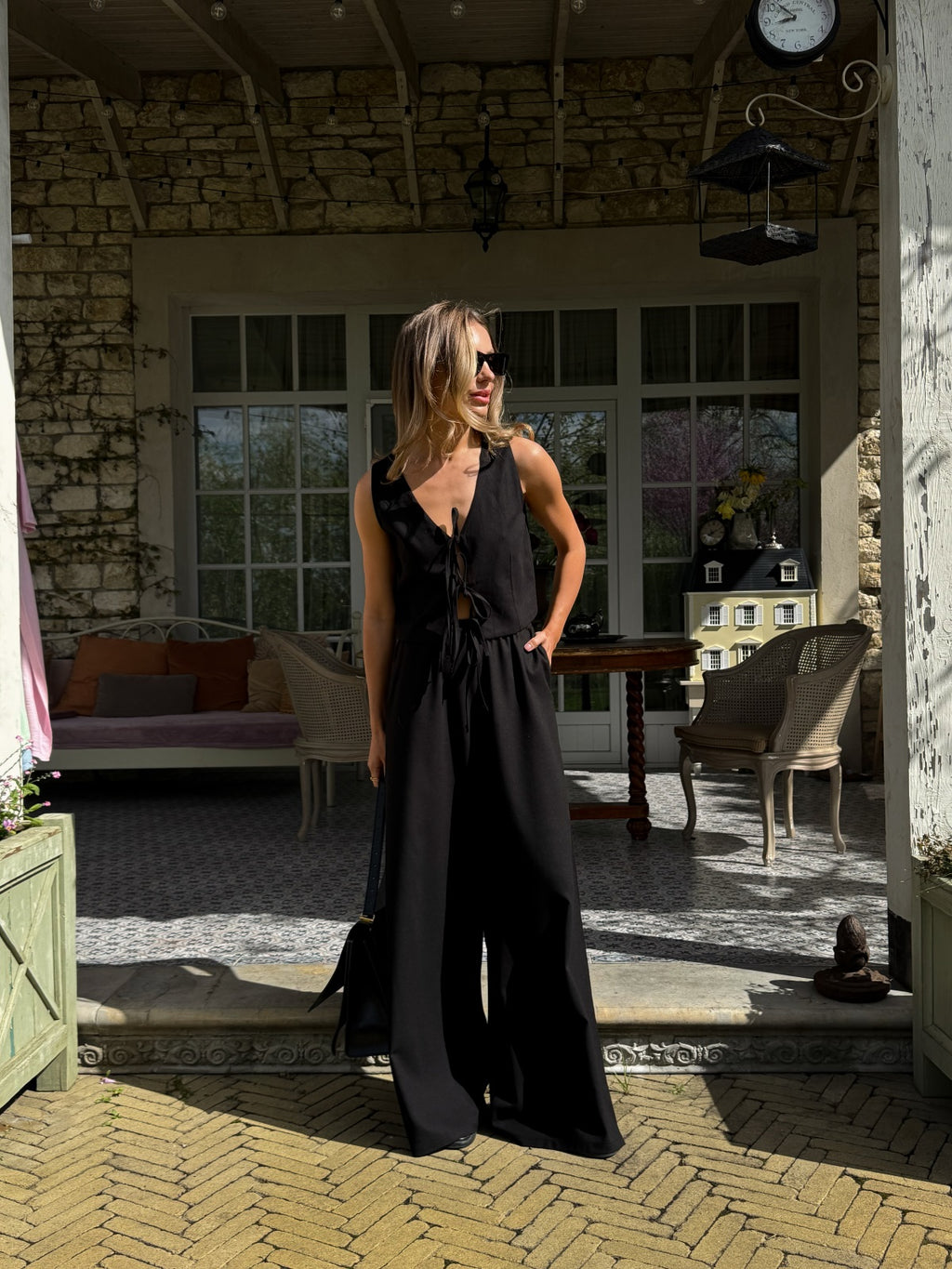 Women's Linen Two-Piece Set with Tie — Confeti