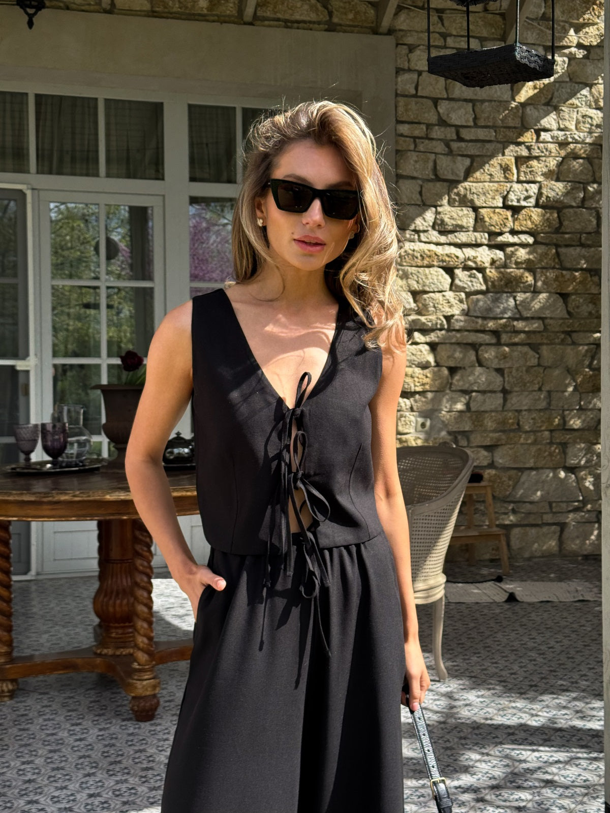 Women's Linen Two-Piece Set with Tie — Confeti