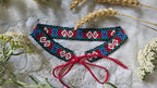 Plyn Chasu Floral Sylianka – Ukrainian Beaded Choker in Green, blue, red and white – styling view 3